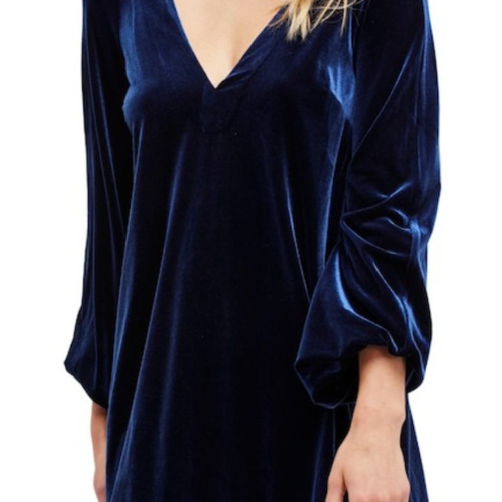 FREE PEOPLE V NECK DRESS MINI BLUE SHIFT SMALL - Picture 6 of 8